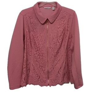 Isaac Mizrahi Live Jacket Womens Size 2XL Full Zip Pink Lace & Knit Long Sleeve